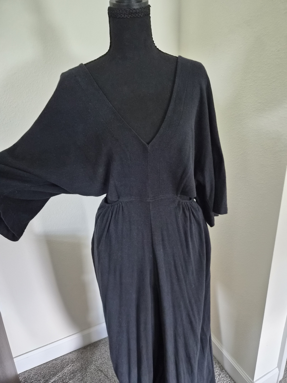 Free People Black V-Neck Jumpsuit with Dolman Sleeves